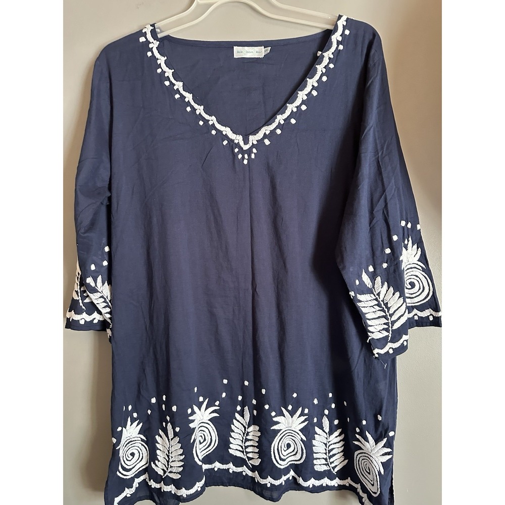 West Indies Wear 2XL Women's Oversized Blouse Embroidered Pinapple
